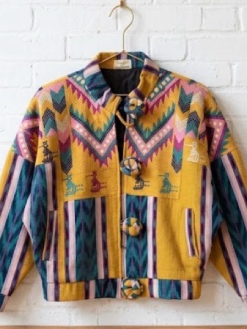 Vintage Handwoven Guatemalan Multi Color Patterned Textile Jacket
